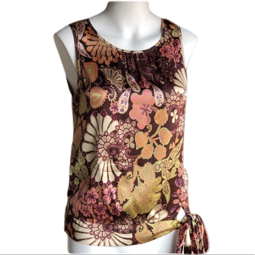 Trina Turk Blouse Floral Print Jeweled Colors